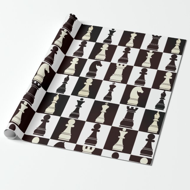 Chess Board Black and White Pattern Wrapping Paper (Unrolled)