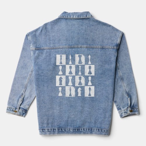 Chess Board Chess Player Themed Mind Sport Funny C Denim Jacket