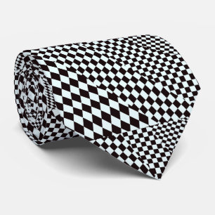 Chess board diagonal black and white neck tie