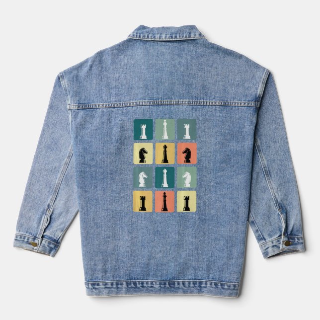 Chess Board Game Chess Set  Chess Player  Denim Jacket (Back)