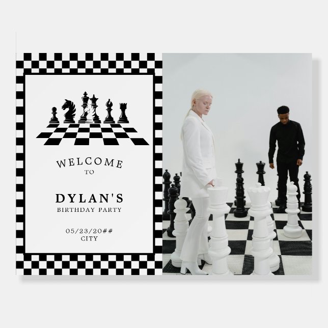 Chess Board Game Night Birthday Welcome Sign (Front)