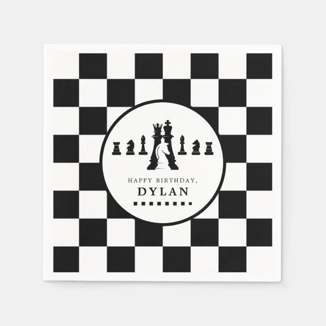 Chess Board & Pieces Game Night Any Age Birthday Napkins (Front)