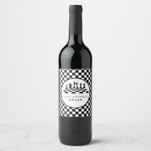 Chess Board & Pieces Game Night Any Age Birthday Wine Label