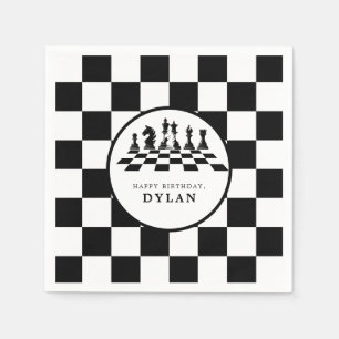 Chess Board & Pieces Game Night Happy Birthday Napkins