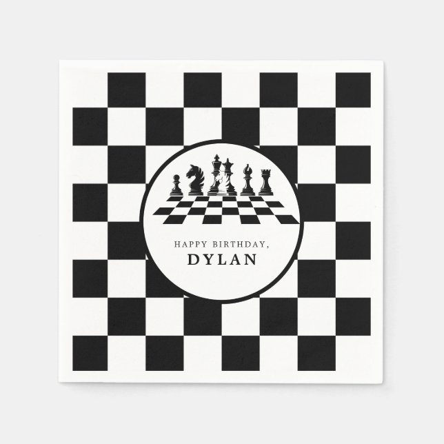 Chess Board & Pieces Game Night Happy Birthday Napkins (Front)