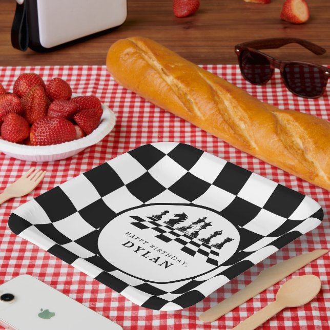 Chess Board & Pieces Game Night Happy Birthday Paper Plates (Picnic)