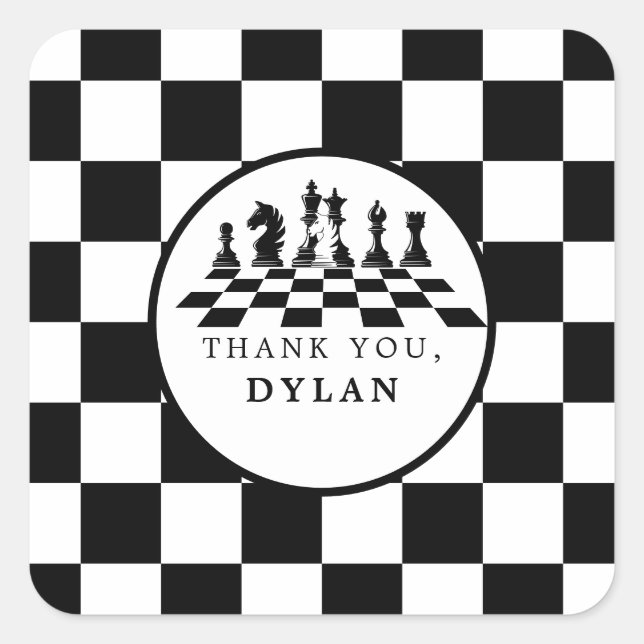 Chess Board & Pieces Game Night Happy Birthday Square Sticker (Front)