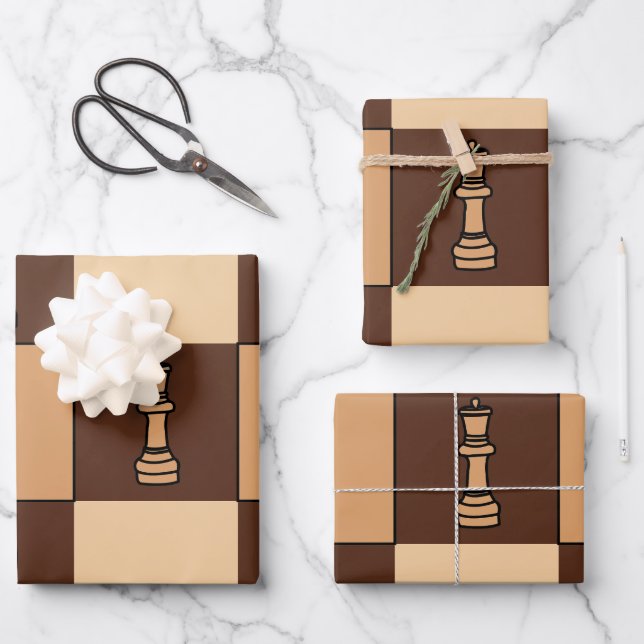 Chess Board Pieces Wrapping Paper Sheets (Front)