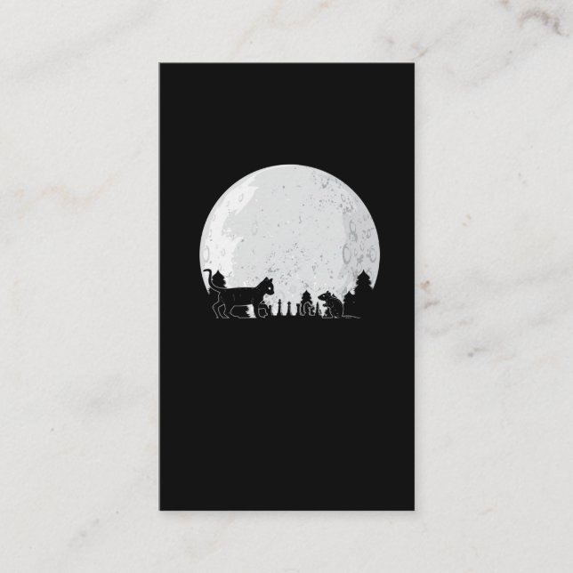 Chess Board Player Cat Mouse Full Moon Business Card (Front)