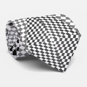 Chess board rhombus black and white neck tie