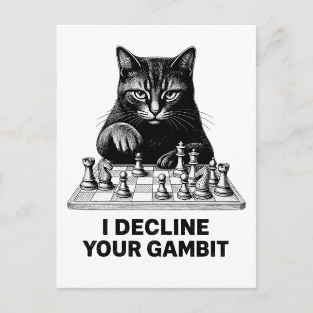 Chess Cat Declines Your Gambit Postcard (Front)