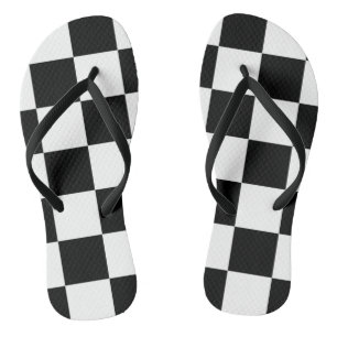 Chess ~ Checkerboard ~ Square Design Black & White Flip Flops