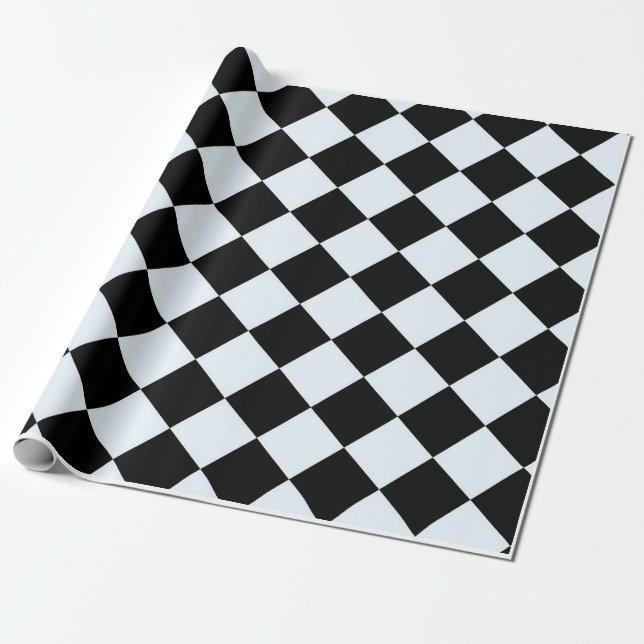 Chess checkered chequered pattern black and white wrapping paper (Unrolled)