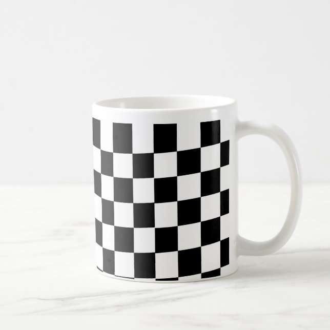 Chess checkered chequered race pattern black white coffee mug (Right)
