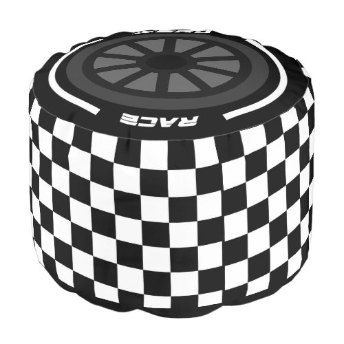Chess checkered chequered race pattern black white pouf