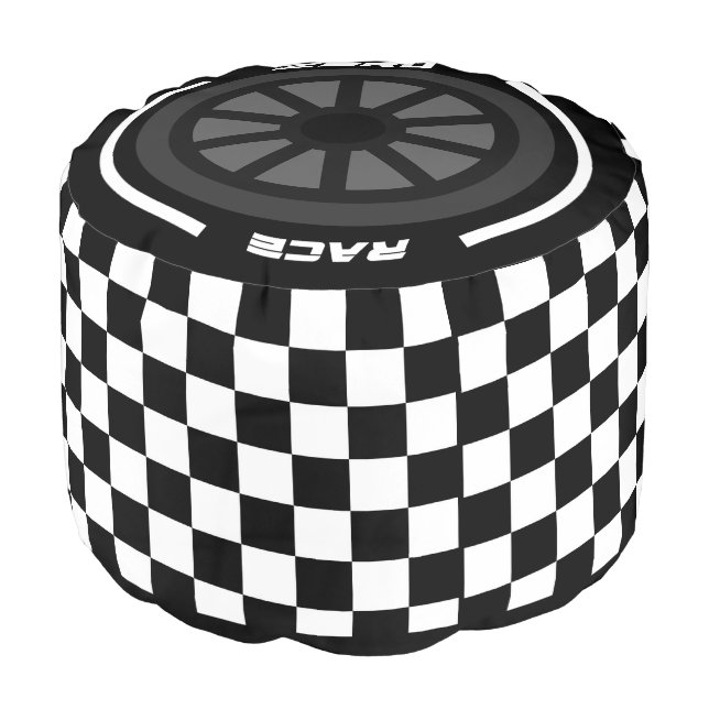 Chess checkered chequered race pattern black white pouf (Angled Front)