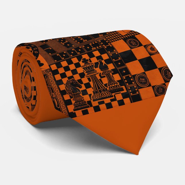 chess checkers dominos playing cards print tie (Rolled)