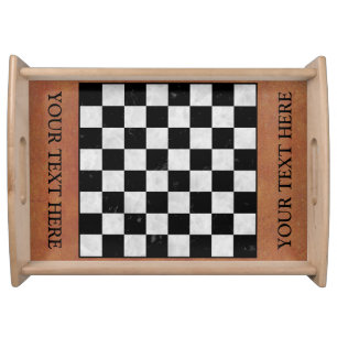 Chess Checkers Faux Marble Board Game Template Serving Tray