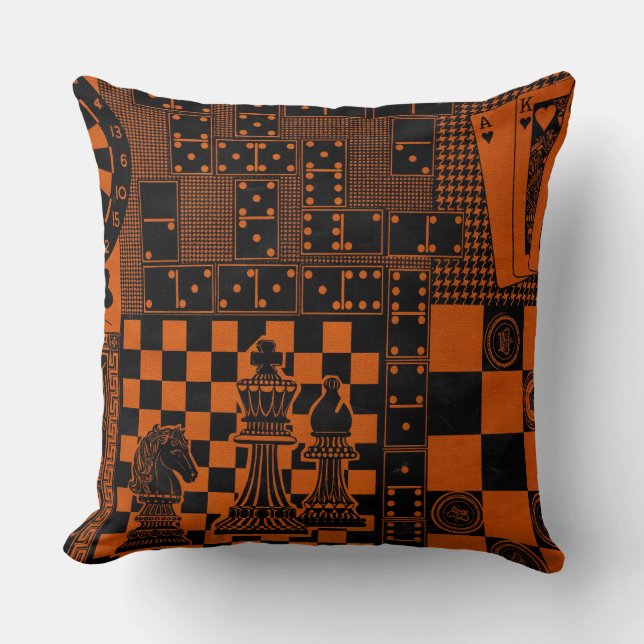 chess checkers playing cards dart board print throw pillow (Front)