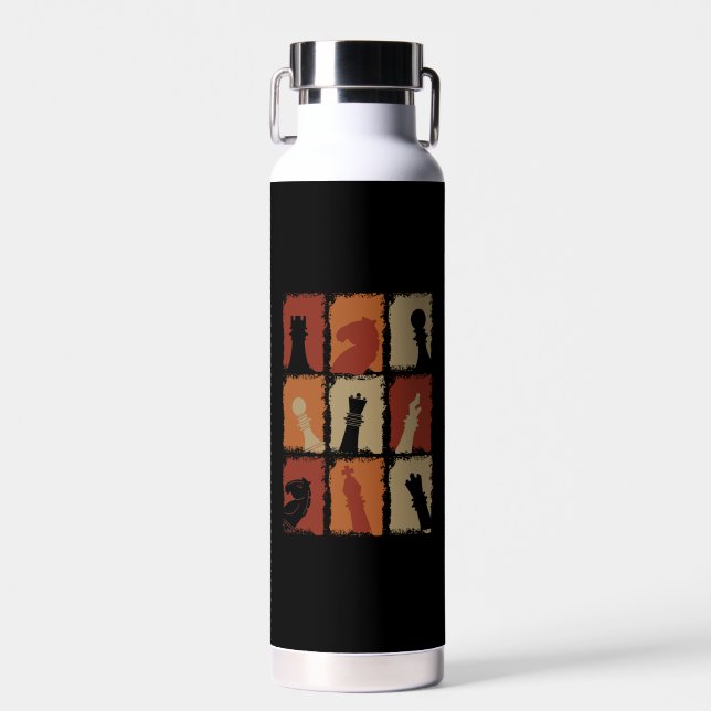 Chess - Chess Pieces Retro  Water Bottle (Front)