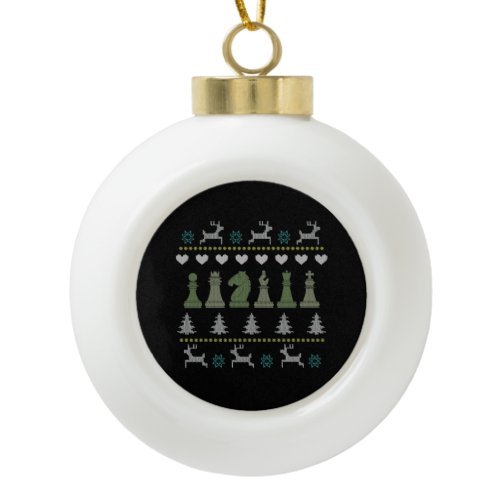 Chess - Chess Pieces Ugly Christmas Ceramic Ball Christmas Ornament