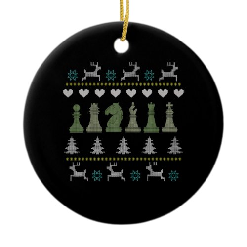 Chess - Chess Pieces Ugly Christmas Ceramic Ornament