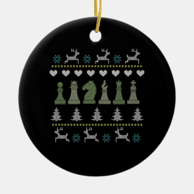 Chess - Chess Pieces Ugly Christmas Ceramic Ornament (Front)