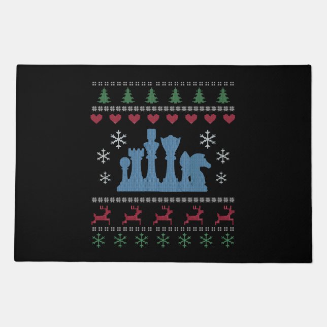 Chess - Chess Pieces Ugly Christmas Doormat (Front)
