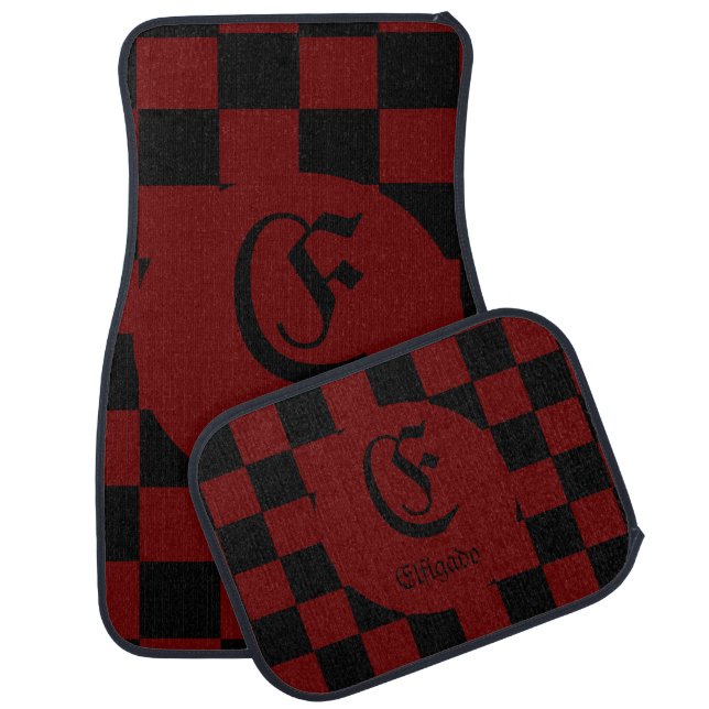 Chess Club Custom Name Initial Checkered Car Floor Mat (Set)