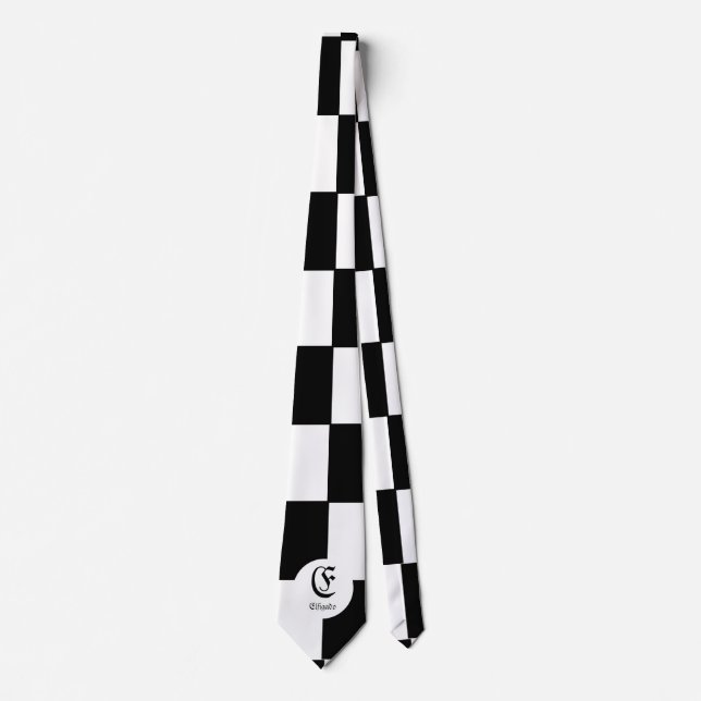 Chess Club Custom Name Initial Neck Tie (Front)