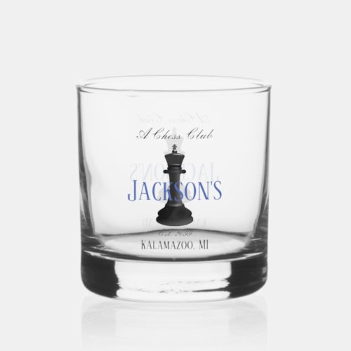 Chess Club w Classic King Drawing Drinkware Rocks Whiskey Glass