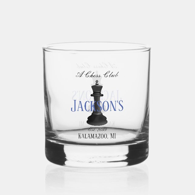 Chess Club w Classic King Drawing Drinkware Rocks Whiskey Glass (Front)