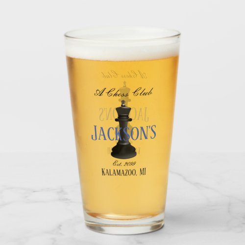 Chess Club w Classic King Drawing Pint Beer Soda  Glass