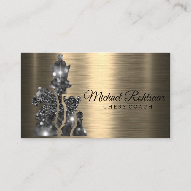 Chess Coach King Metallic Silver Faux Business Car Card (Front)