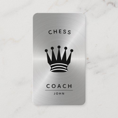 Chess Coach King Metallic Silver Faux Business Card