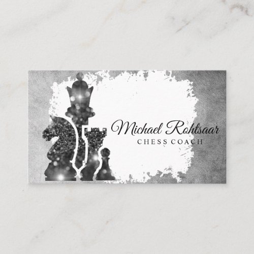 Chess Coach King Metallic Silver Faux Business Card