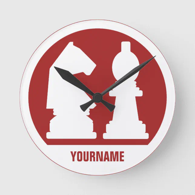CHESS custom monogram & color wall clocks | Zazzle
