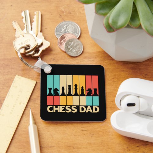 Chess Dad Funny Chess Papa Vintage Sunset Keychain