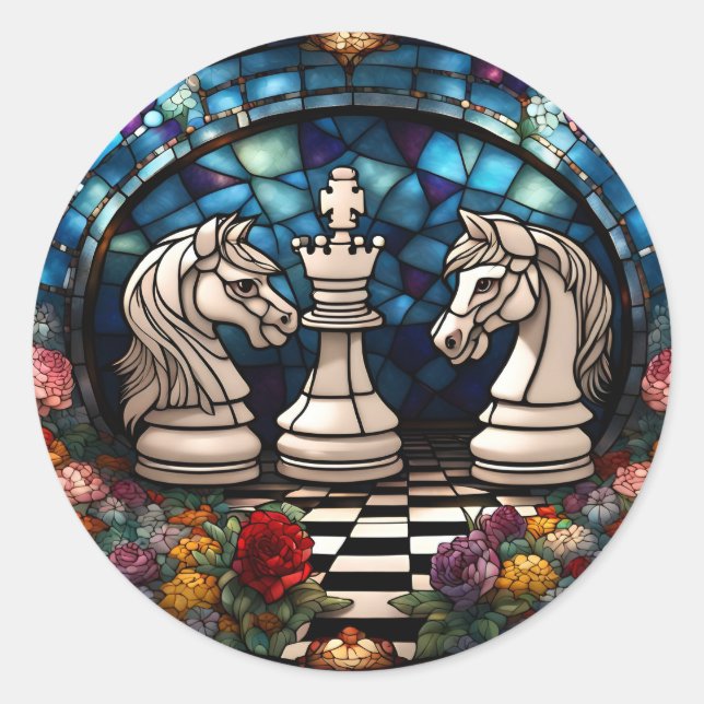Chess Dancing Knights Classic Round Sticker (Front)