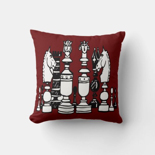 Chess decor pillow black white red pillow