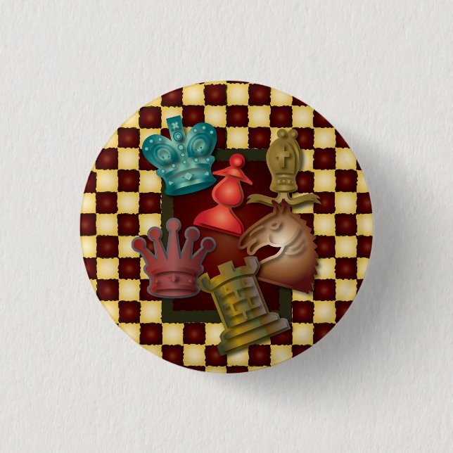 Chess Design King Queen Knight Bishop Pawn Button (Front)