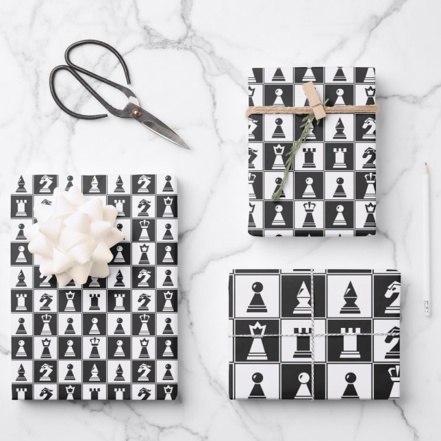 Chess Design Wrapping Paper Flat Sheet Set  (Front)
