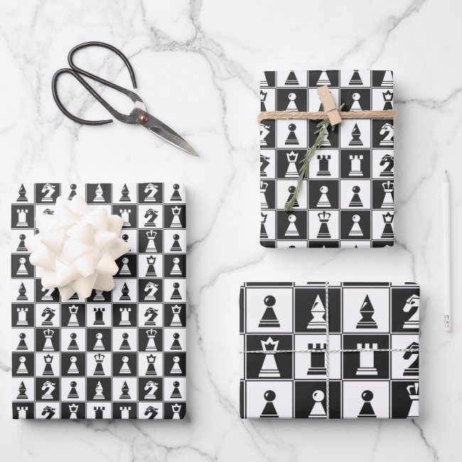 Chess Design Wrapping Paper Flat Sheet Set of 3