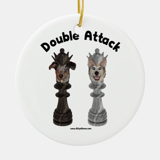Chess Double Attack Dogs Ceramic Ornament (Front)