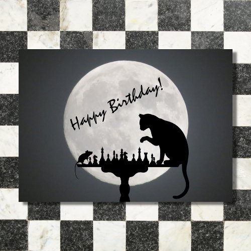 Chess Full Moon Cat and Mouse Game Happy Birthday Card