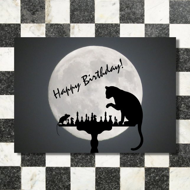 Chess Full Moon Cat and Mouse Game Happy Birthday Card (Creator Uploaded)