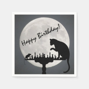Chess Full Moon Cat and Mouse Game Happy Birthday! Napkins