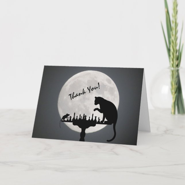 Chess Full Moon Cat and Mouse Game Thank You Card (Front)