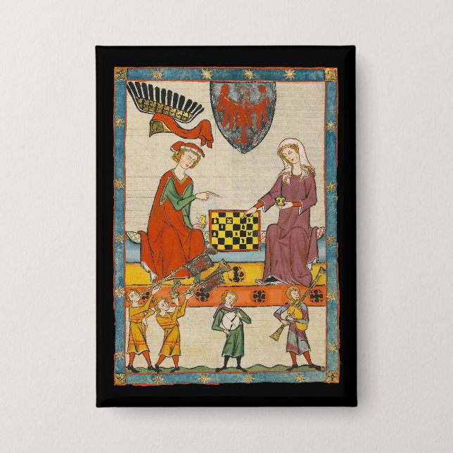 Chess Game 14th Century Codex Manesse Button (Front)