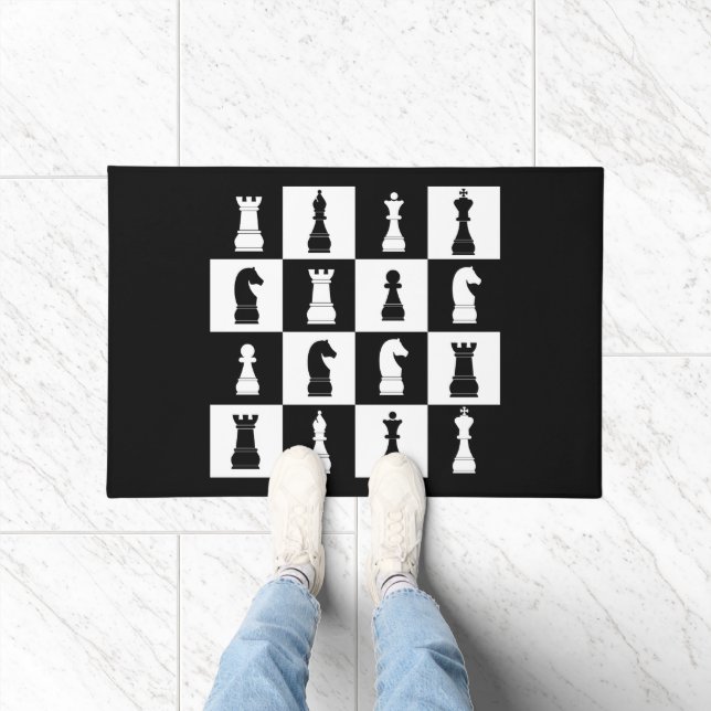 Chess Game Figures Black And White Decor Pattern Doormat (Indoor)